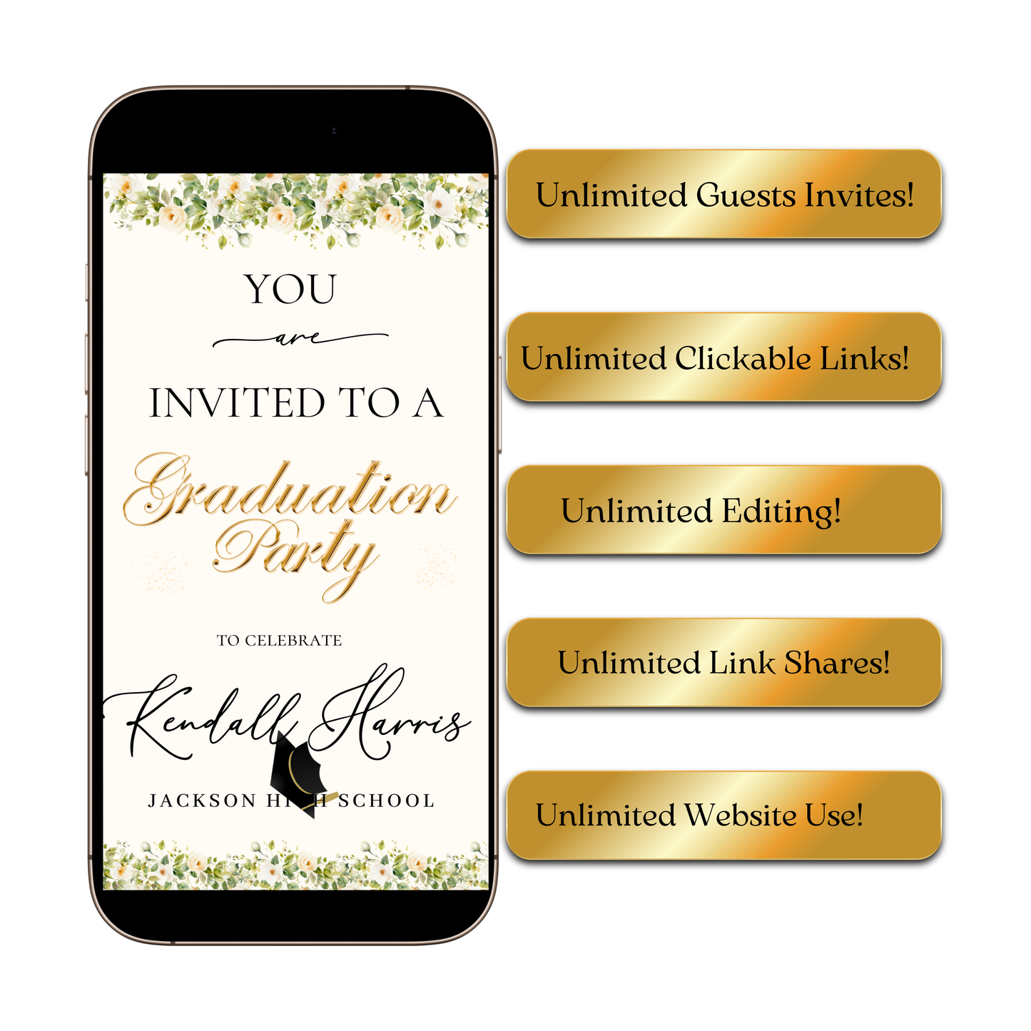 2026 Graduation Website Invitation | Canva Website RSVP Template with Music | Spring Floral for her