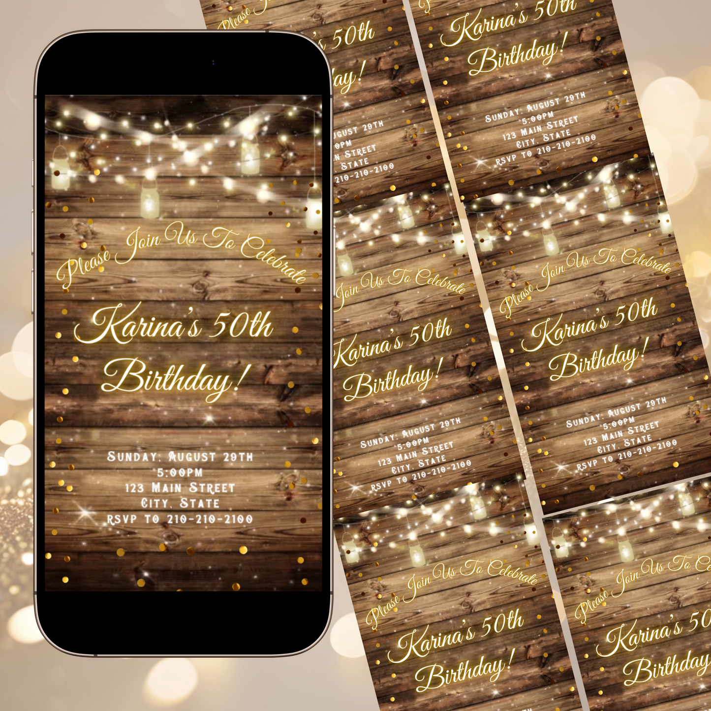 String Lights Video Invitation | Western Theme Digital Evite | Editable Canva Template