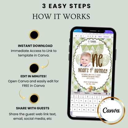 Little Bear Video Invitation Canva Template, Teddy Bear Baby Shower Invite, First Birthday Bear Party Animated Invite, Editable Mobile Evite with Music & RSVP