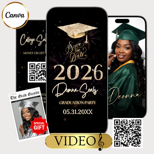 Graduation Party Video Invitation | Digital Graduation Invite | Editable Online Canva Template