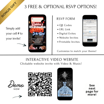 Grease Video Invitation | Digital Rockabilly 1950s Invitation | Editable Canva Evite Template