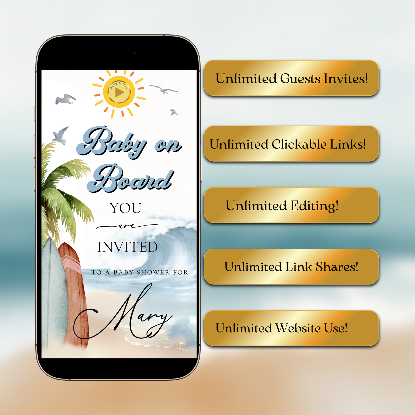 Baby on Board Website Invitation | Canva Website RSVP Template with Music | Boy Baby Shower