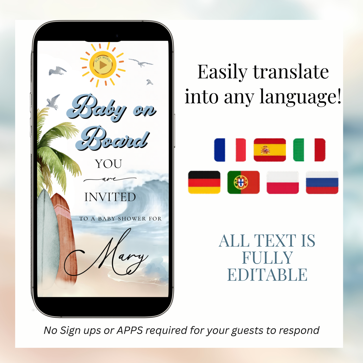 Baby on Board Website Invitation | Canva Website RSVP Template with Music | Boy Baby Shower