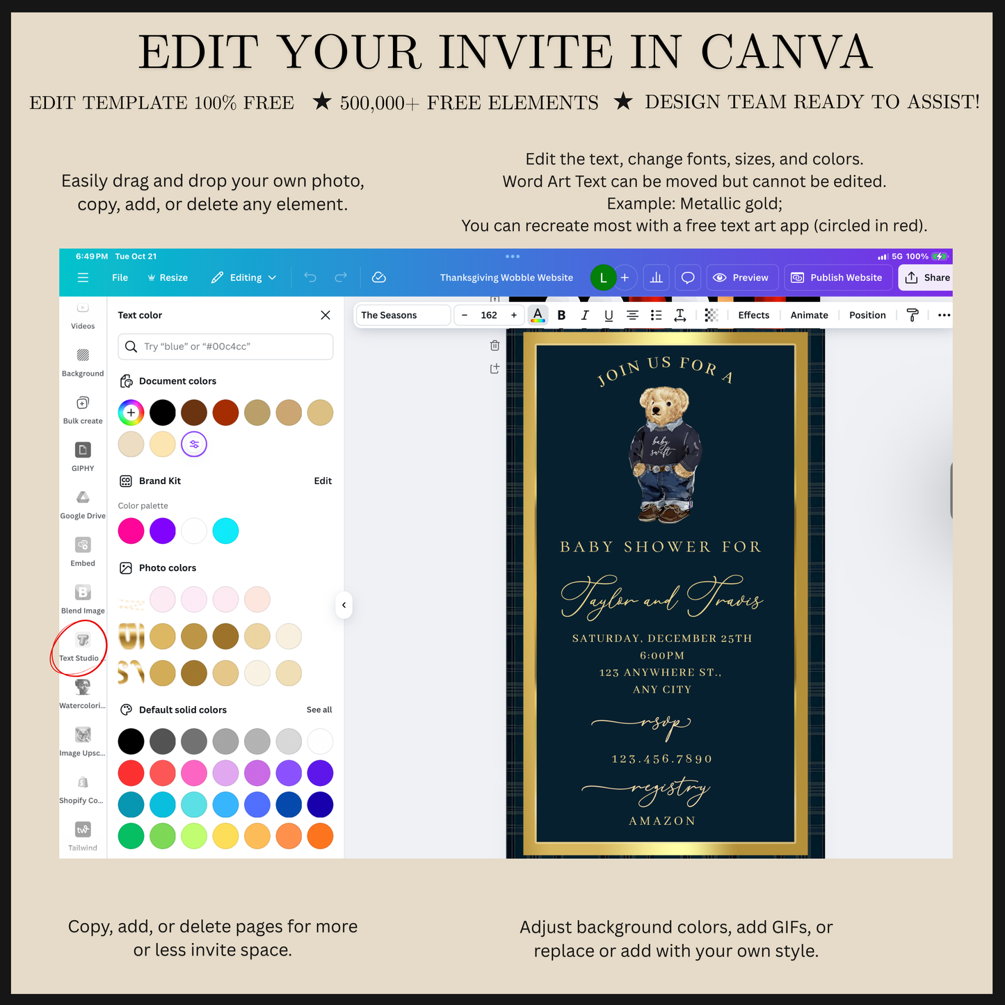 Polo Bear Baby Shower Video Invitation | Digital Preppy Plaid Invite | Editable Canva Template