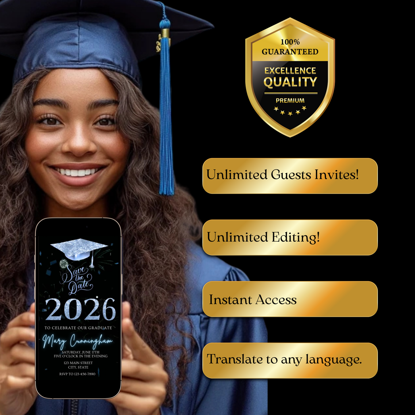 2026 Graduation Party Video Invitation | Digital Graduation Invite | Editable Online Canva Template