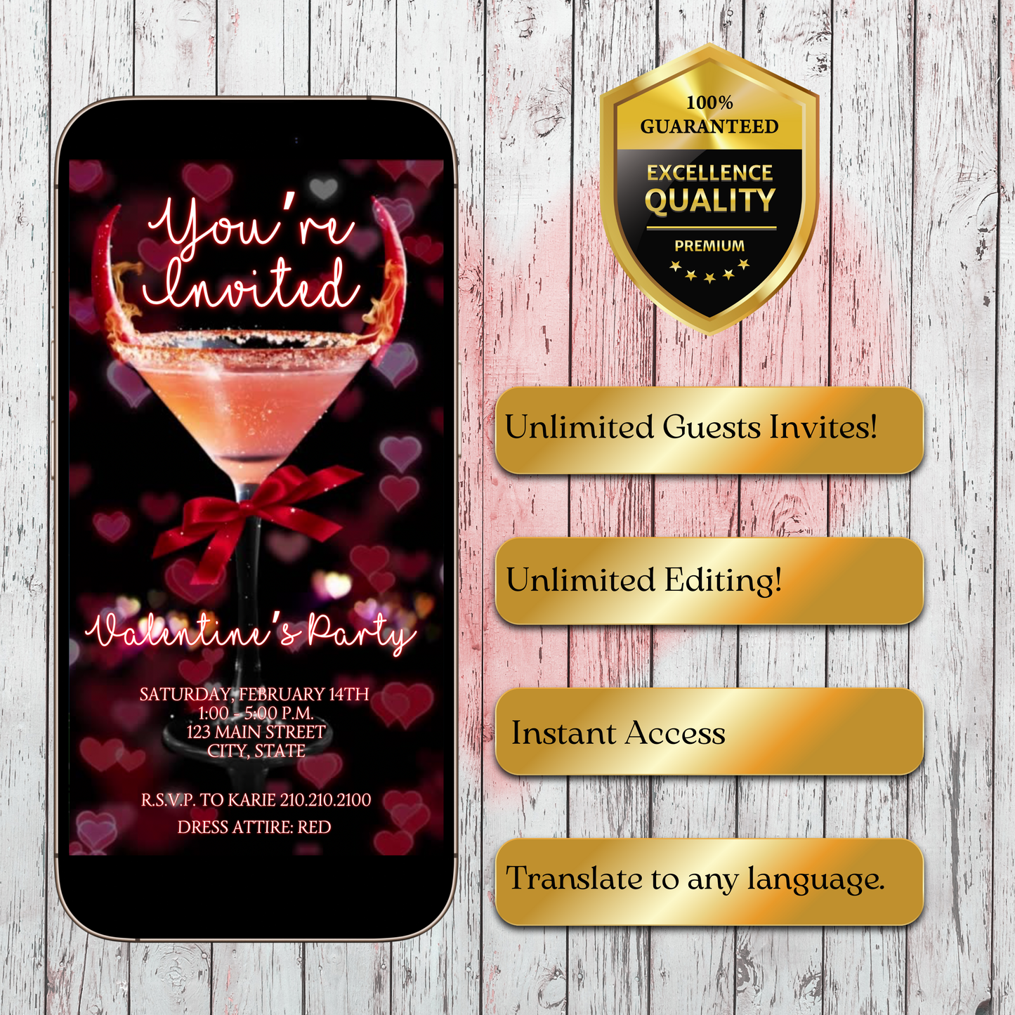 Valentines Cocktail Party Video Invitation | Digital Galentines Day Animated Invite | Editable Canva Evite Template