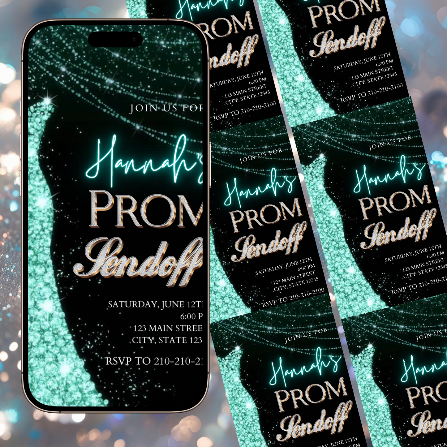Turquoise Prom Send Off Video Invitation – Editable Canva Animated Invite