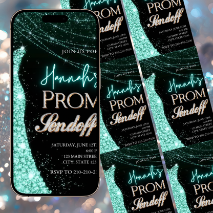 Turquoise Prom Send Off Video Invitation – Editable Canva Animated Invite