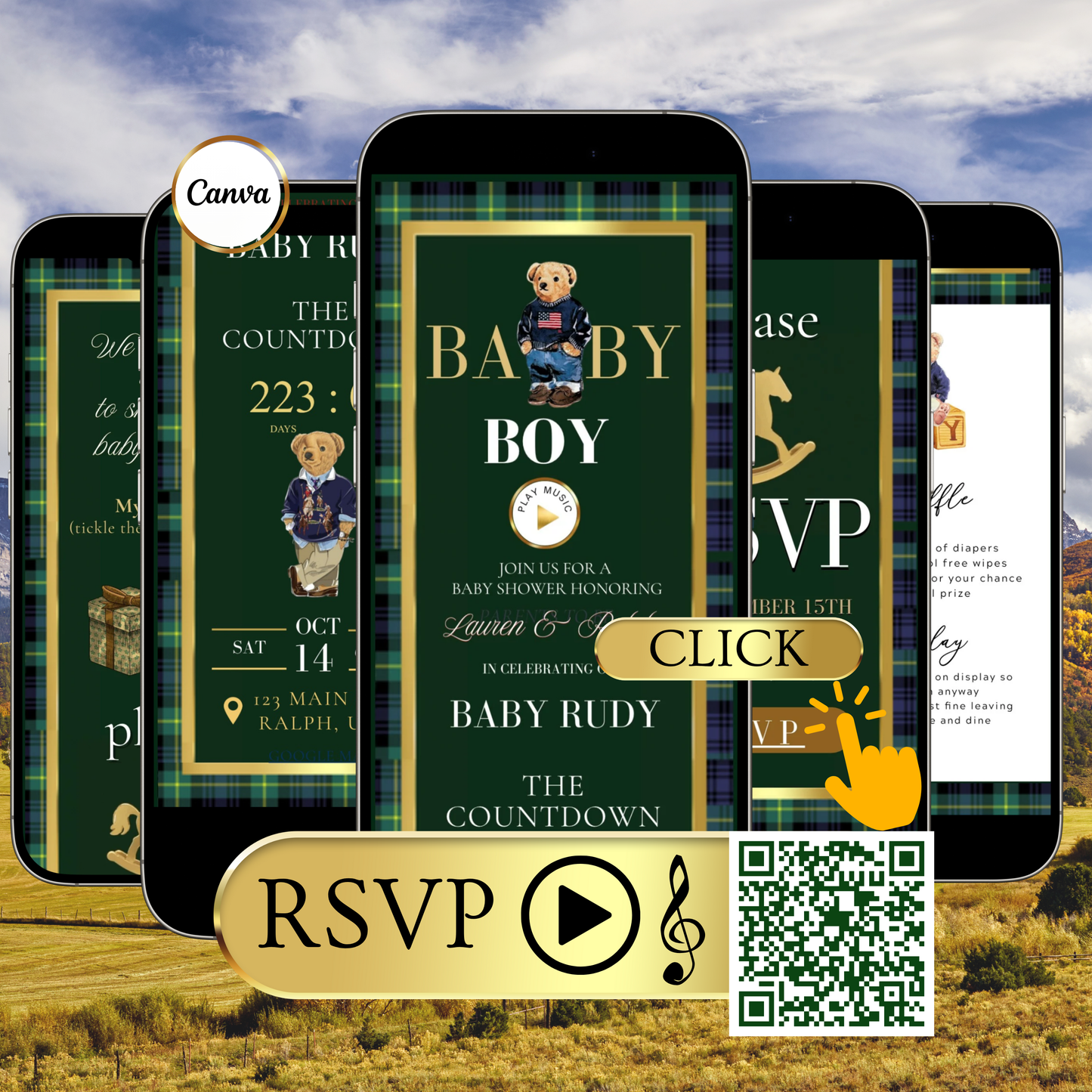 Polo Bear Ralph Lauren Baby Shower Website Invite | Animated Bearly Wait Baby Shower Invite with Rsvp tracking