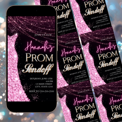 Pink Prom Send Off Video Invitation – Editable Canva Animated Invite