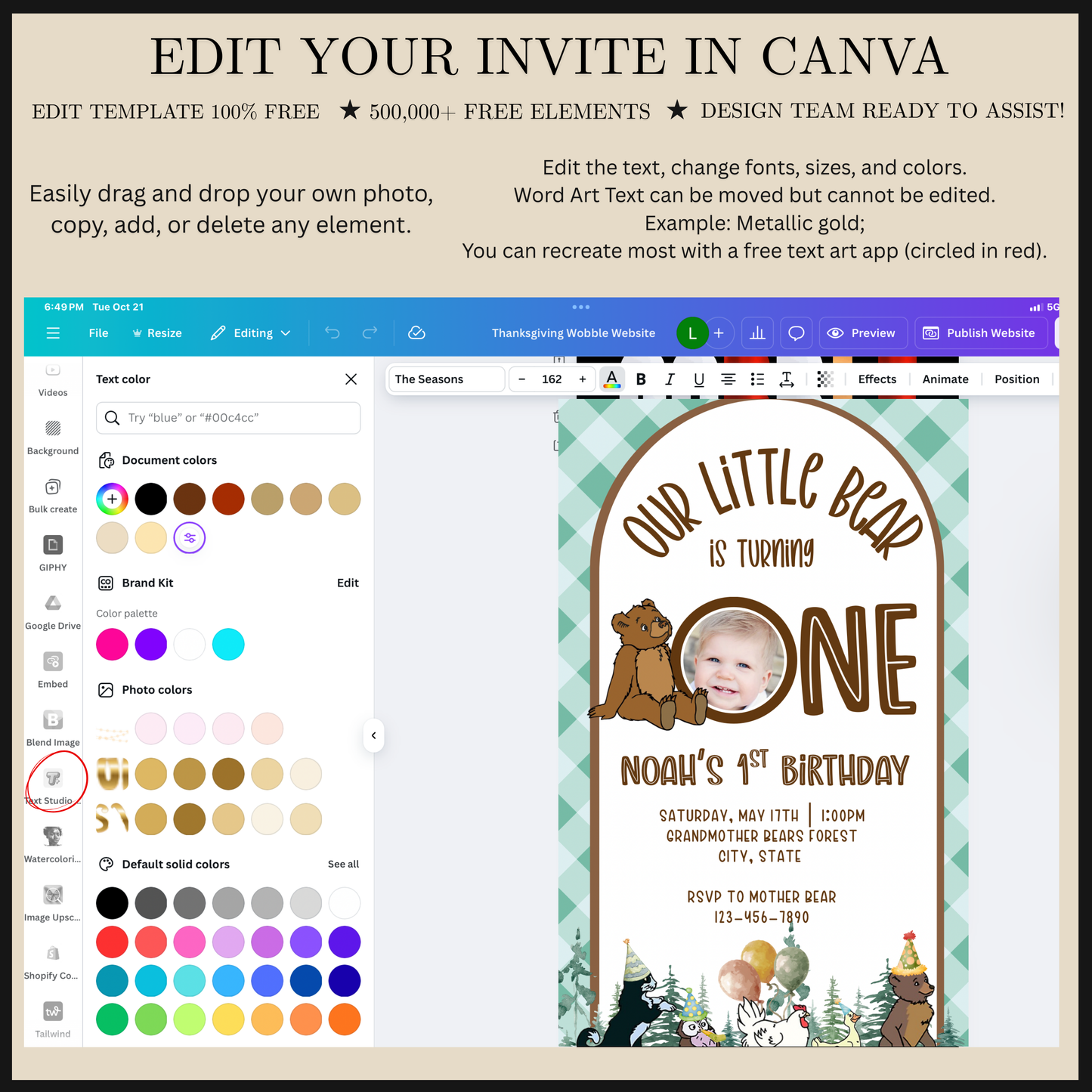 Little Bear Video Invitation, Teddy Bear Baby Shower Invite, First Birthday Bear Party Animated Invite, Editable Mobile Evite with Music & RSVP