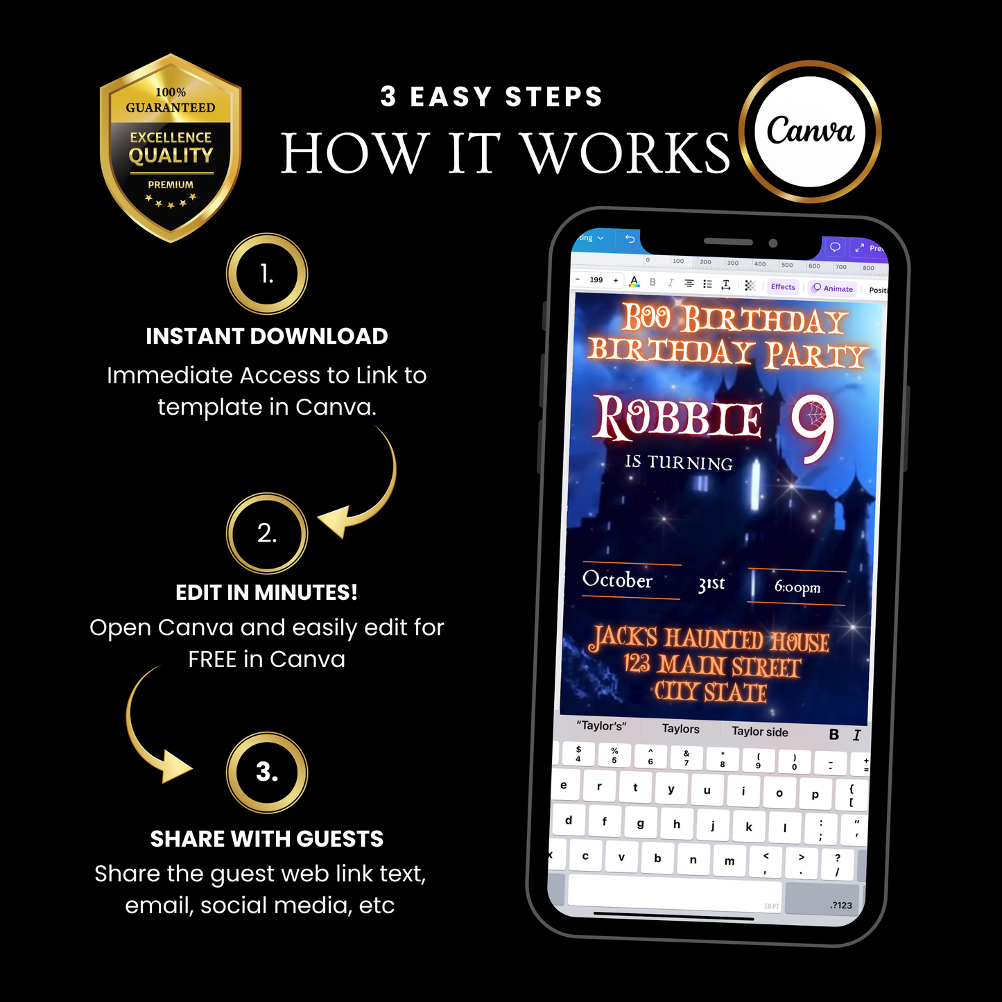 Halloween Video Invitation | Animated Halloween Digital Evite | Editable Canva Invite Template