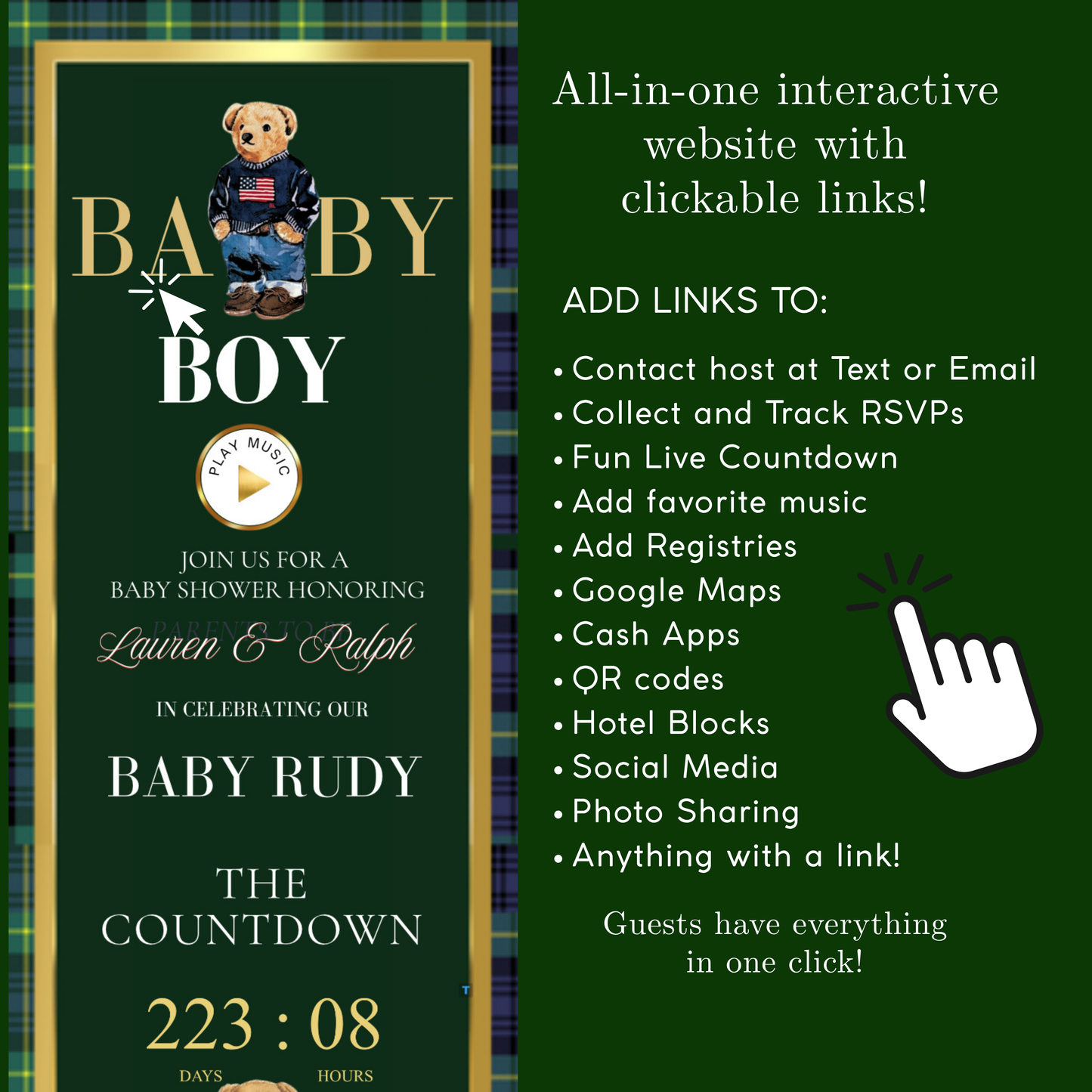 Polo Bear Ralph Lauren Baby Shower Website Invite | Animated Bearly Wait Baby Shower Invite with Rsvp tracking