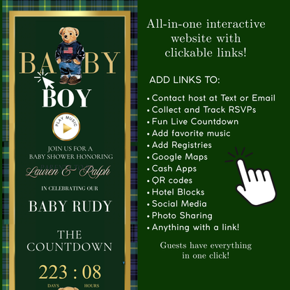 Polo Bear Ralph Lauren Baby Shower Website Invite | Animated Bearly Wait Baby Shower Invite with Rsvp tracking