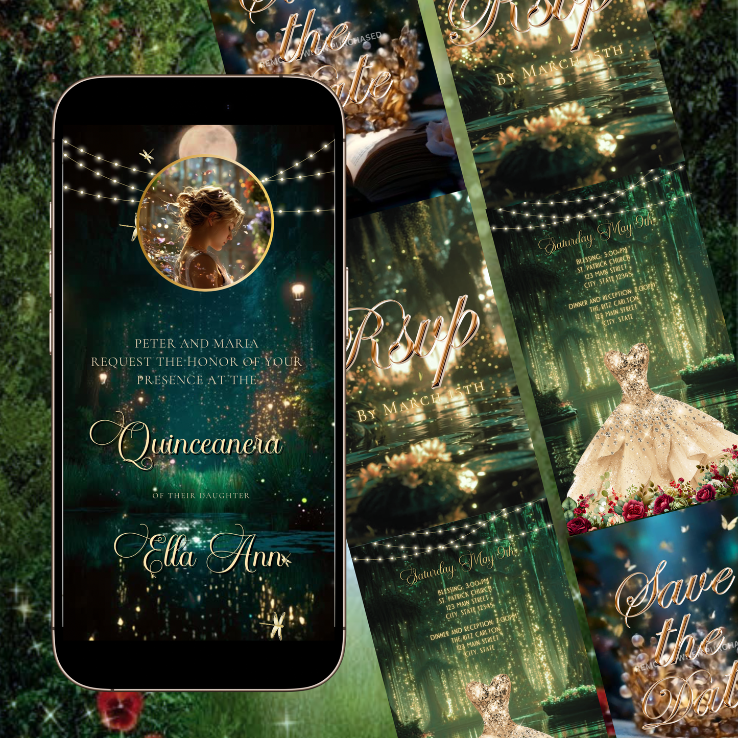 Enchanted Forest Video Invite | Quinceanera Sweet 15 16 Save the Date Evite | Editable Canva Evite Template