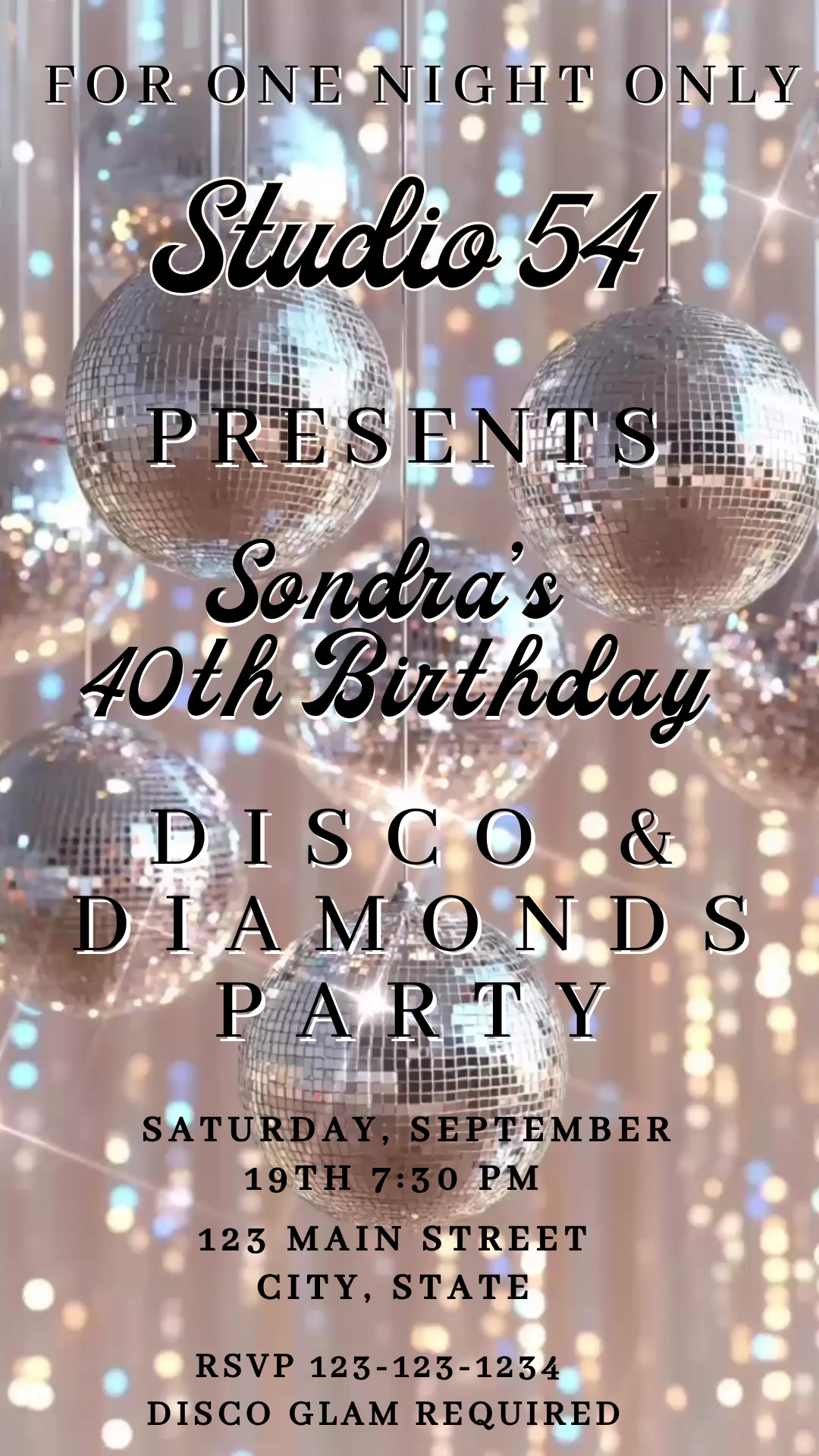 Studio 54 Disco Glam Digital Video Invitation Instant Download