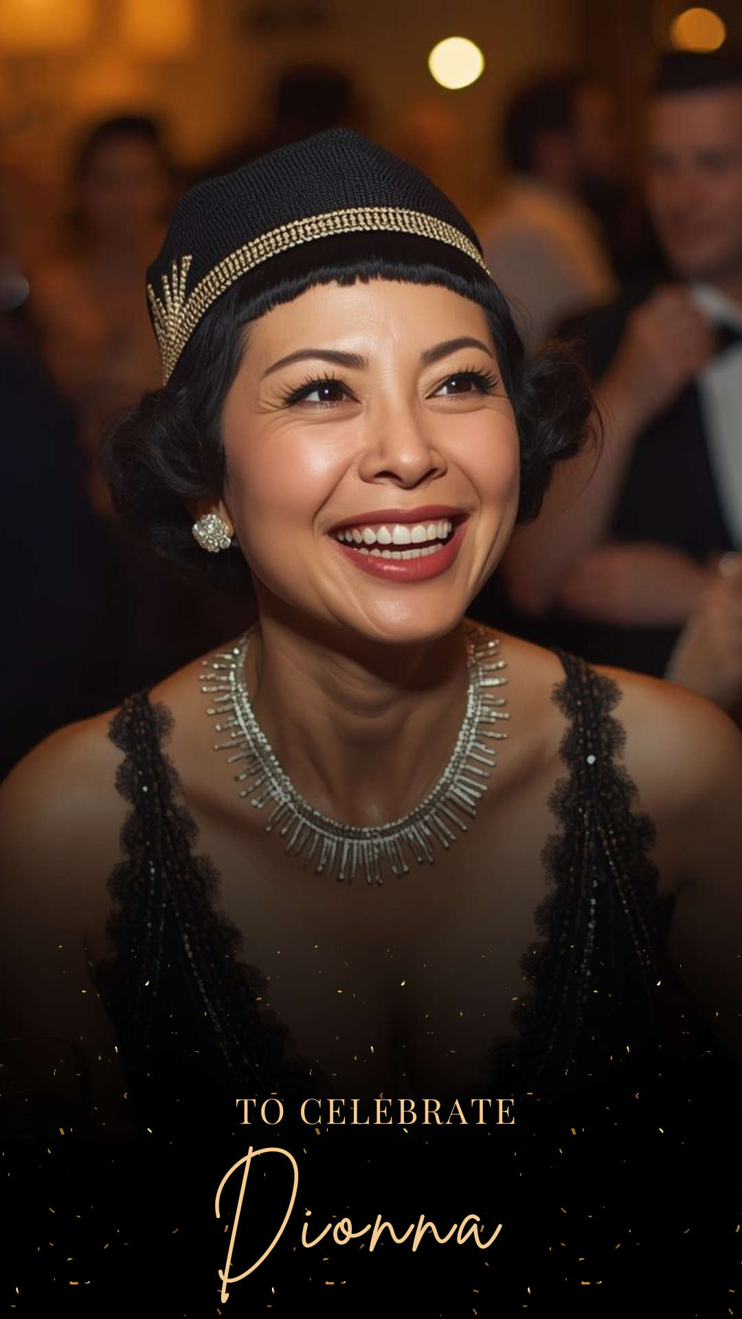 Editable dark green gold string lights 50th birthday video invitation displayed on a mobile phone, featuring an animated vertical digital invite with music, created in Canva. This premium video invitation template is designed for sharing by text, email, and social media and works with an interactive RSVP website for easy guest response tracking.