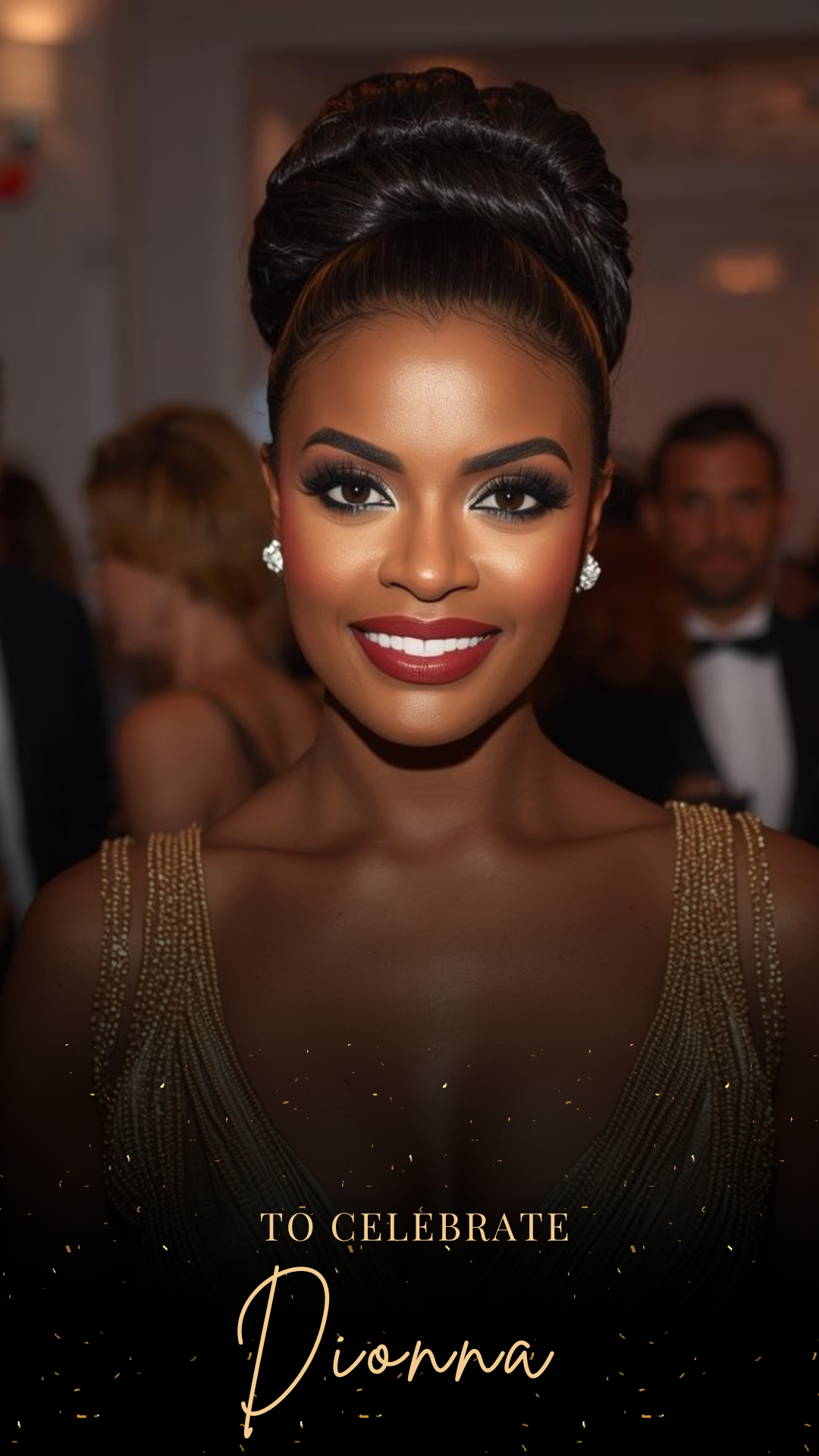 Editable black gold glitter lights 50th birthday video invitation displayed on a mobile phone, featuring an animated vertical digital invite with music, created in Canva. This premium video invitation template is designed for sharing by text, email, and social media and works with an interactive RSVP website for easy guest response tracking.