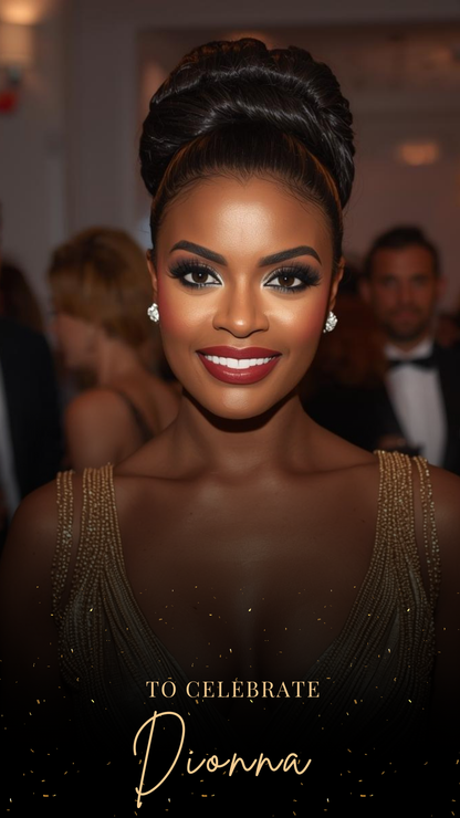 Editable black gold glitter lights 50th birthday video invitation displayed on a mobile phone, featuring an animated vertical digital invite with music, created in Canva. This premium video invitation template is designed for sharing by text, email, and social media and works with an interactive RSVP website for easy guest response tracking.