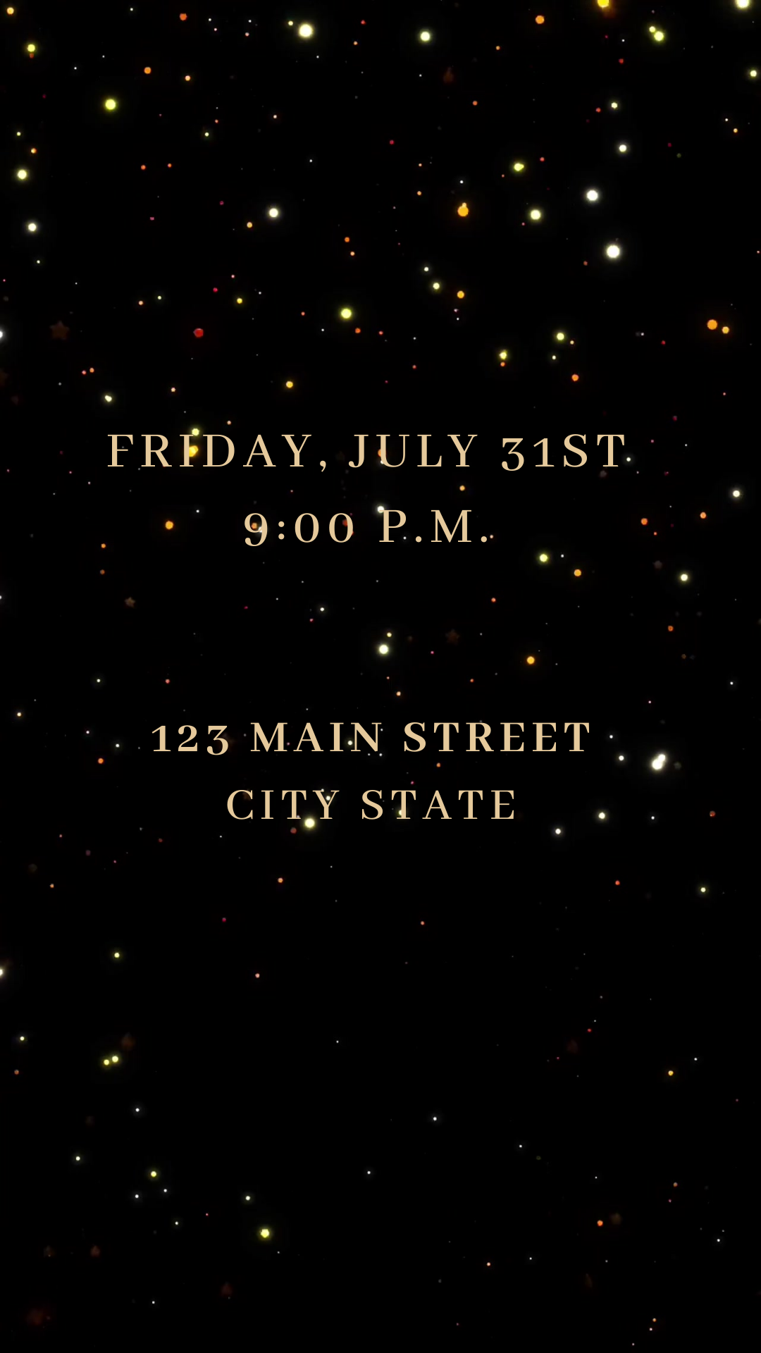 Editable gold glitter dress Quinceañera video invitation displayed on a mobile phone, featuring an animated vertical digital invite with music, created in Canva. This premium video invitation template is designed for sharing by text, email, and social media and works with an interactive RSVP website for easy guest response tracking.