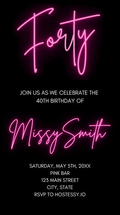 Neon Pink Glow Digital Video Invitation Instant Download