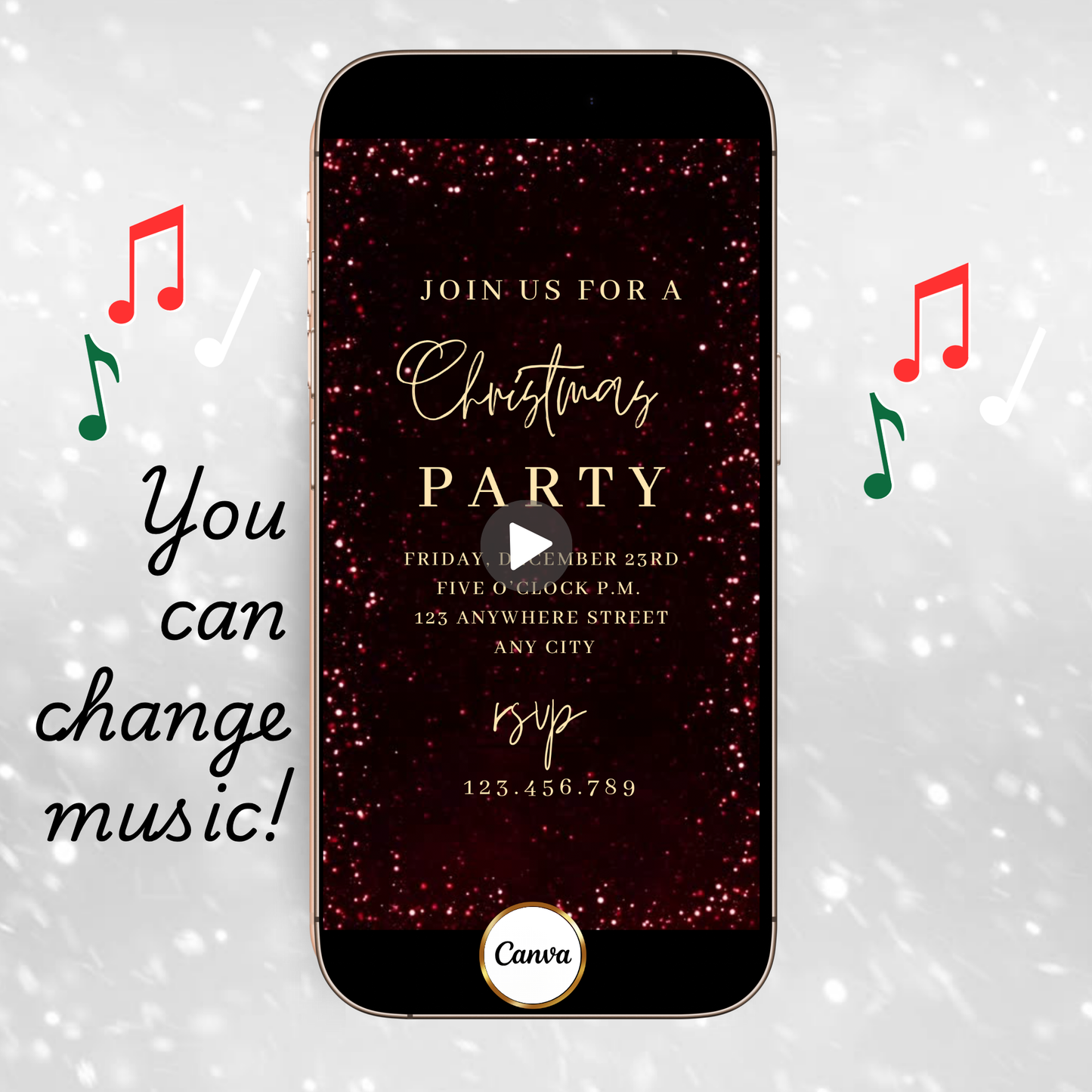 Red Glitter Christmas Party Video Invitation – Editable Red and Gold Elegant Holiday Evite