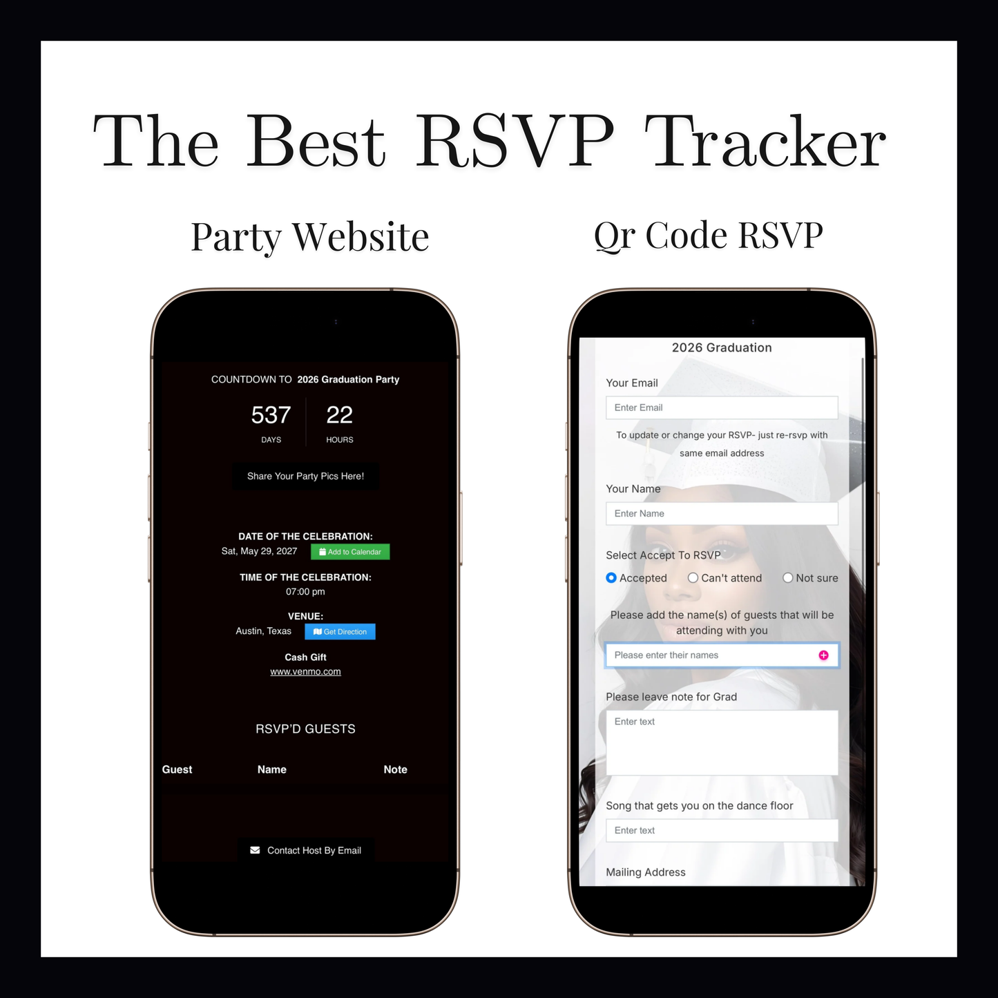 Black and Gold Graduation Party Video Invitation | Digital Glam Graduation Invite | Editable Online RSVP Evite Canva Template