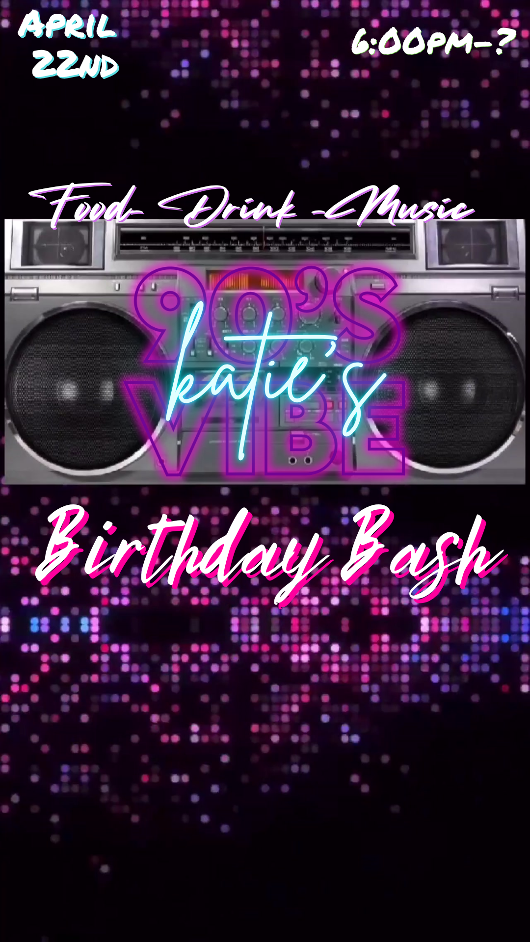 90s nostalgia party digital video invite card