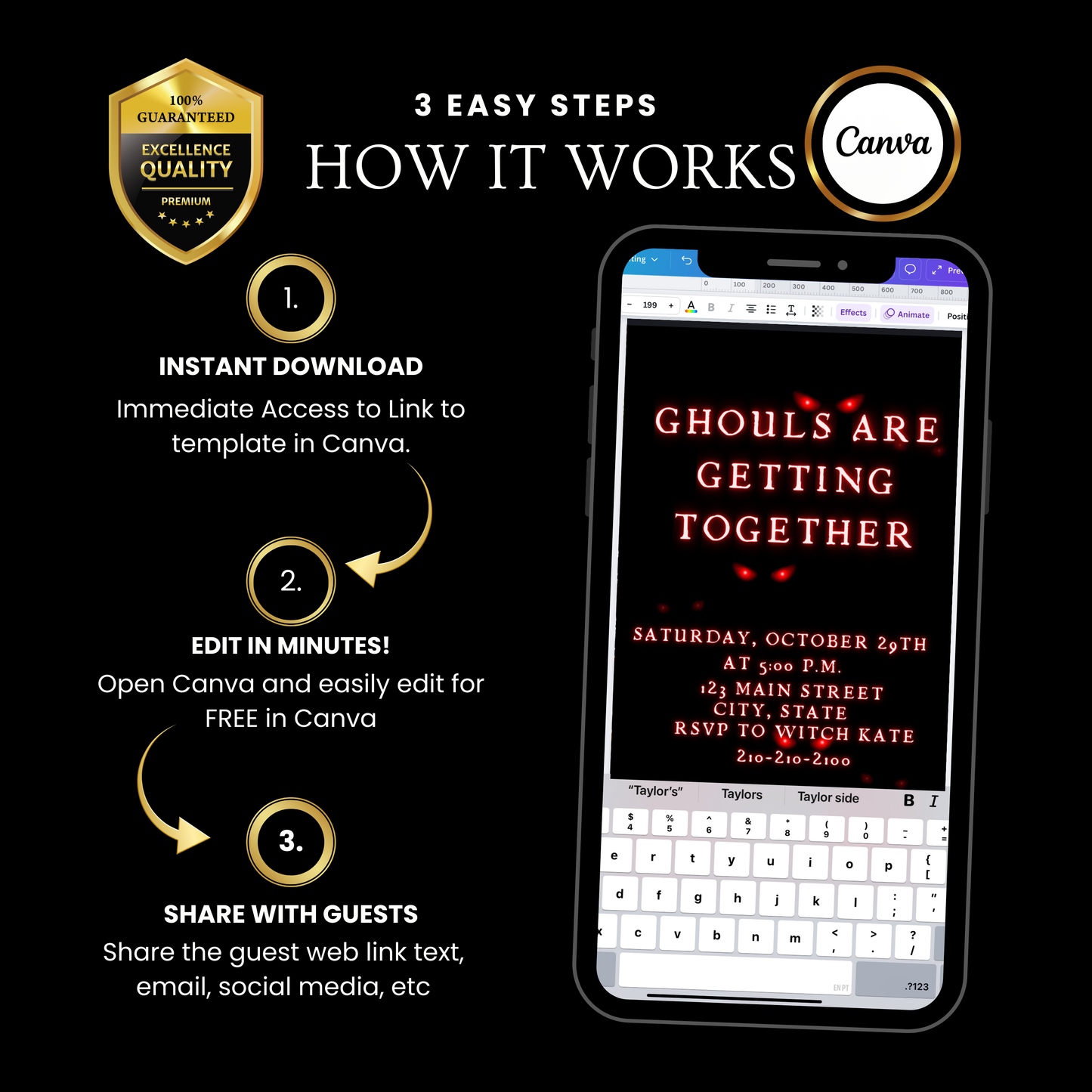 Halloween-Videoeinladung, animierte mobile Einladung mit bösem Blick