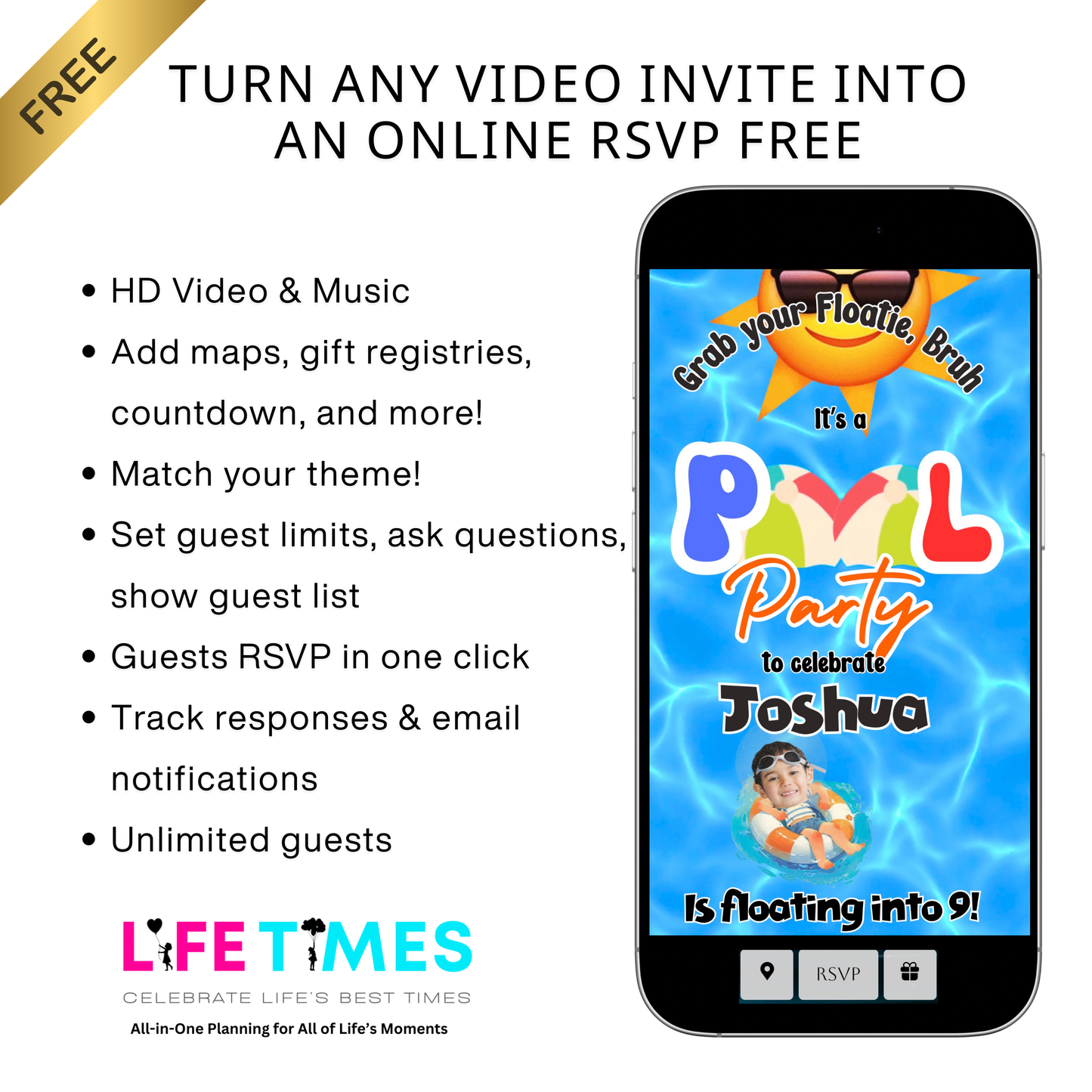 Pool Party Video Invitation | Digital Boy Birthday Invite | Editable Canva Evite Template