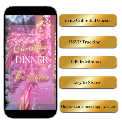 Pink Christmas Party Video Invitation – Editable Holiday Evite Template with Music