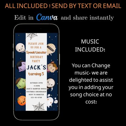 Halloween-Videoeinladung, animierte Einladung „Kleine Monster“, bearbeitbare mobile Halloween-Party-Einladung