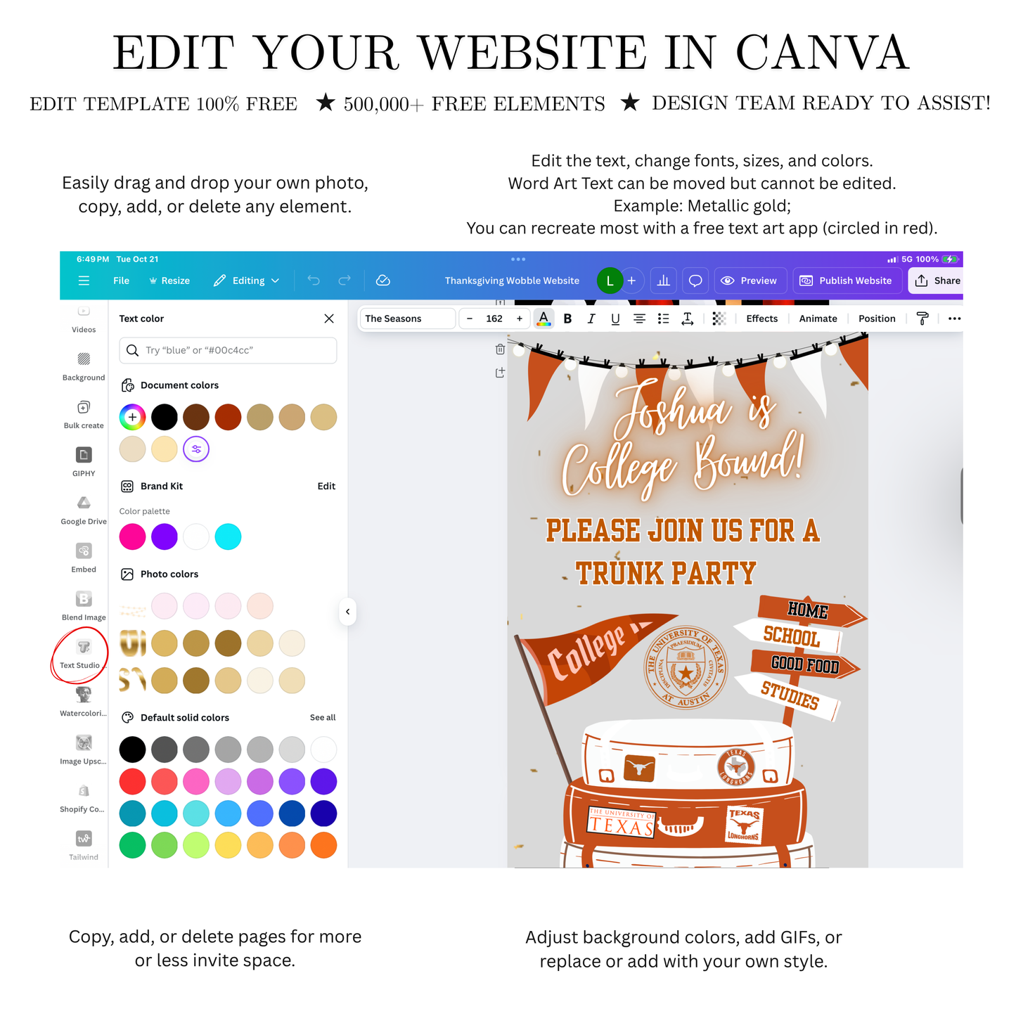 UT College Sendoff Video Invitation | Editable Trunk Party Invite | Editable Canva Template