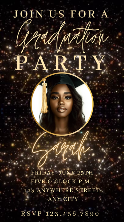 Gold Sparkle Frame Digital Video Invitation Instant Download