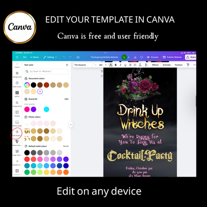 Halloween-Videoeinladung, animierte Einladung „Hexen trinken“, bearbeitbare mobile Einladung zur Halloween-Party
