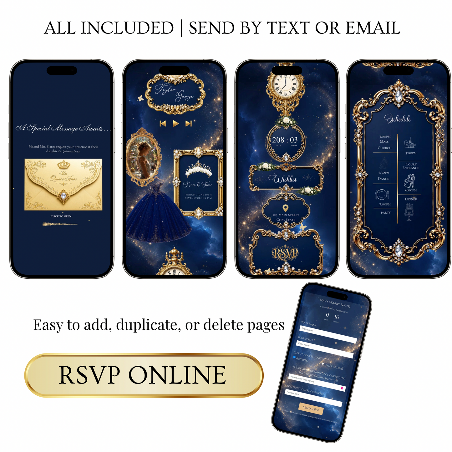 Navy and Gold Website Invitation with RSVP tracking