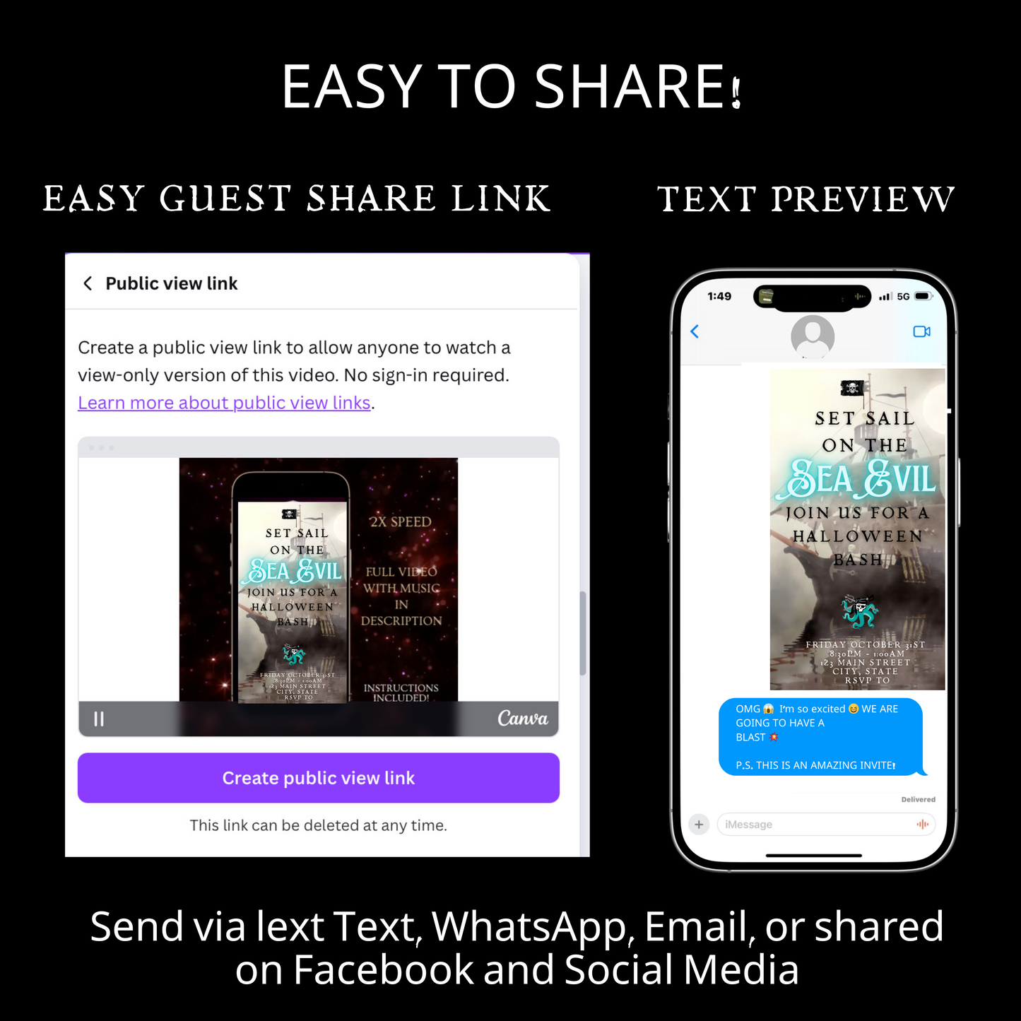 Halloween-Videoeinladung, animierte Einladung mit Geisterschiff-Motiv, bearbeitbare mobile Halloween-Party-Einladung