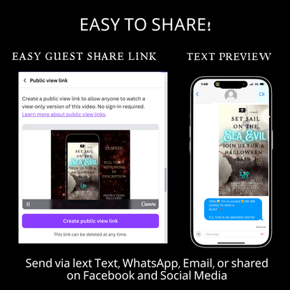 Halloween-Videoeinladung, animierte Einladung mit Geisterschiff-Motiv, bearbeitbare mobile Halloween-Party-Einladung