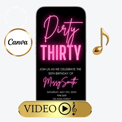 Editable 30th Birthday Video Invitation | Mobile Animated Dirty Thirty Evite | Canva Video Evite Download