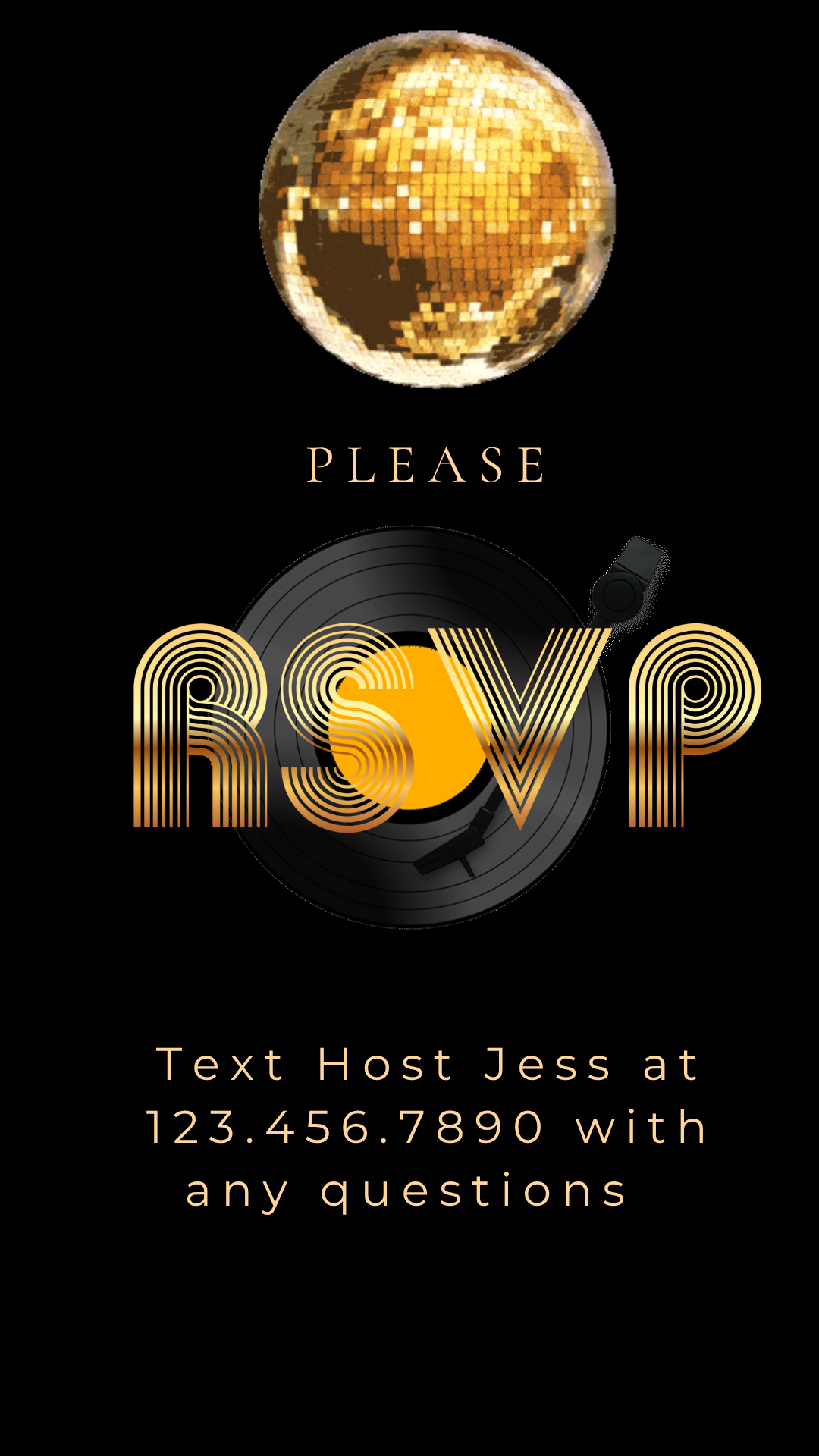 Gold Disco Birthday Party Video Invitation – 70s Glam Dance Night Evite Customizable