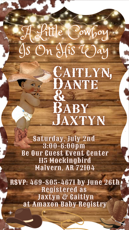 Rustic western baby shower Digital Video Invitation Instant Download