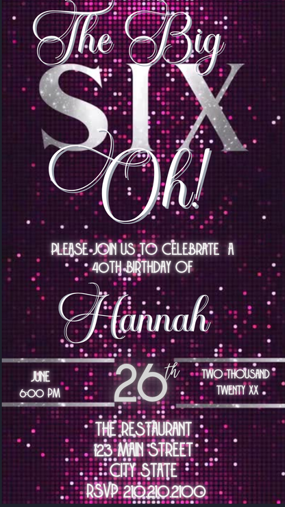 Pink and silver disco Glam Digital Video Invitation Instant Download