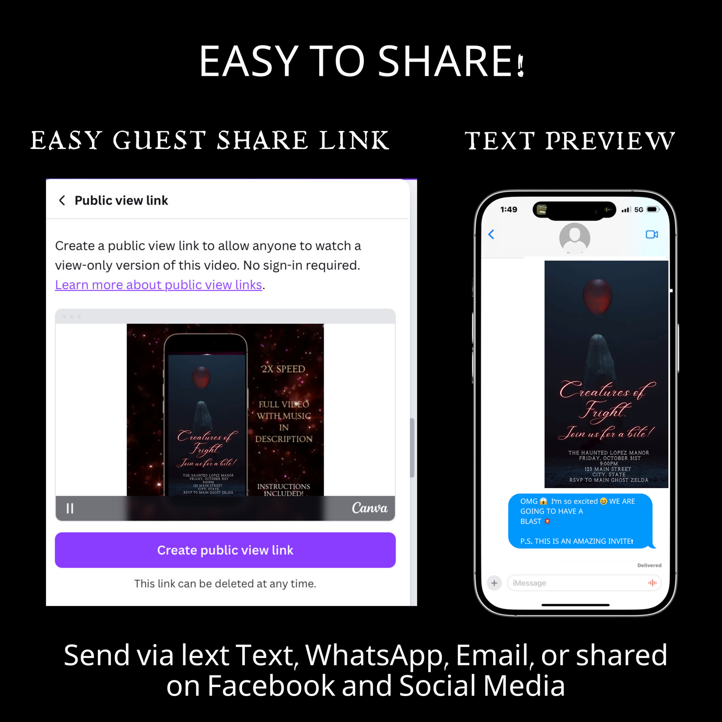 Halloween Video Invitation, Red Balloon It Animated Invite, Editable Halloween Party Mobile Evite