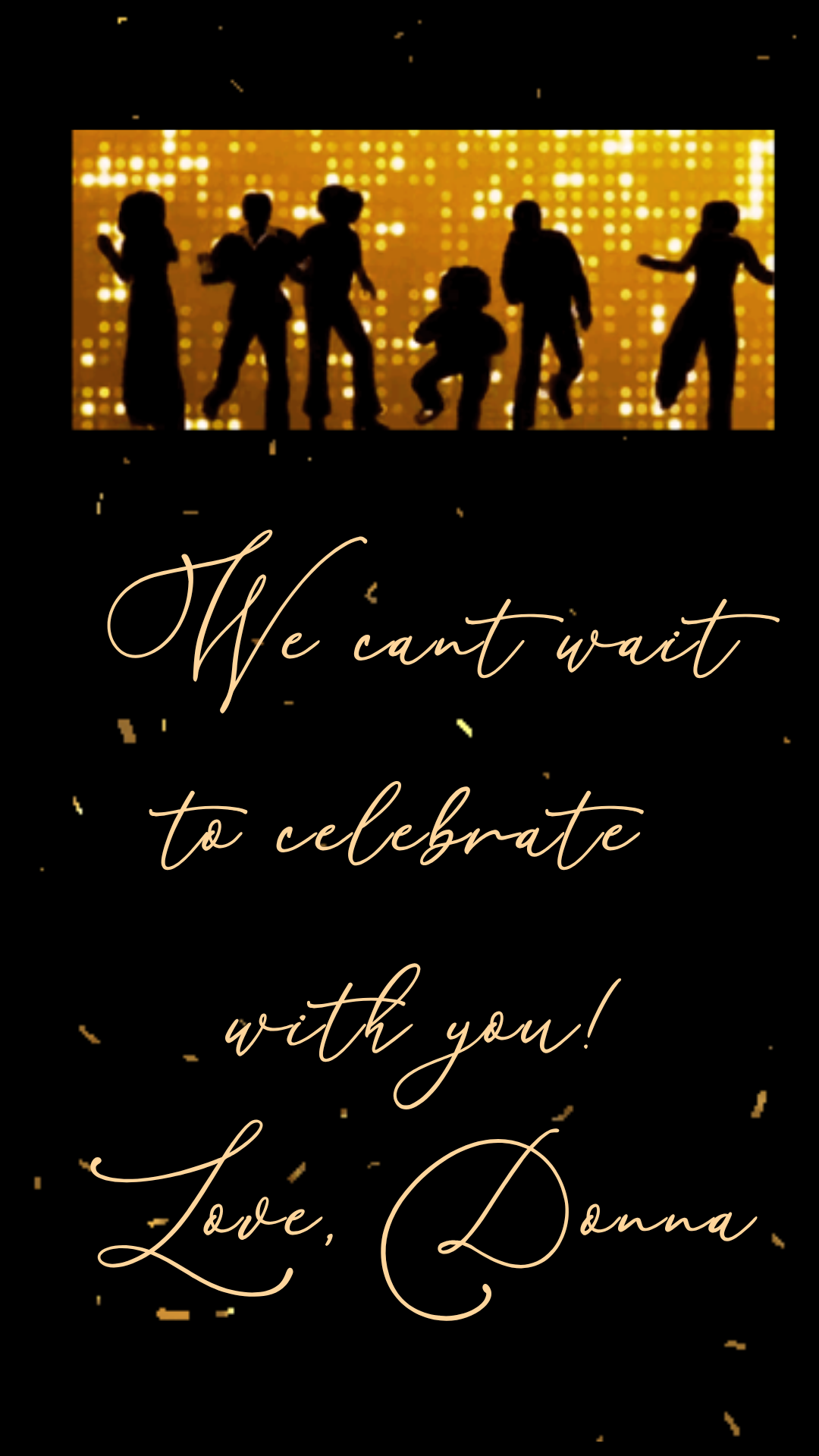 Gold Disco Birthday Party Video Invitation – 70s Glam Dance Night Evite Vertical 1080x1920