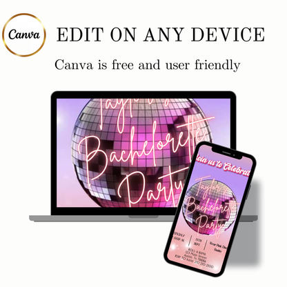 Pinke Disco-Videoeinladung | Animierte Discokugel-Einladung | Digitale Canva-Vorlage