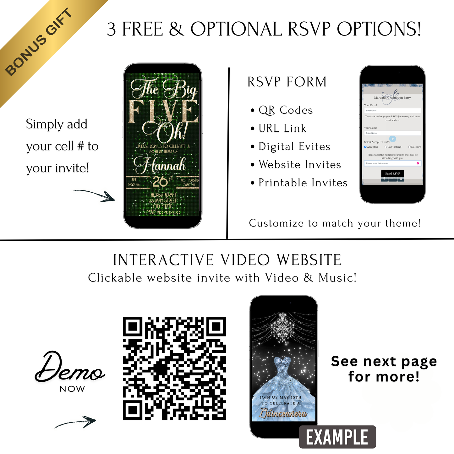 Green and Gold 50th Birthday Video Invitation –  RSVP tracking website - Editable Canva Animated Invite