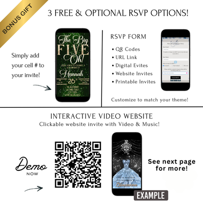 Green and Gold 50th Birthday Video Invitation –  RSVP tracking website - Editable Canva Animated Invite