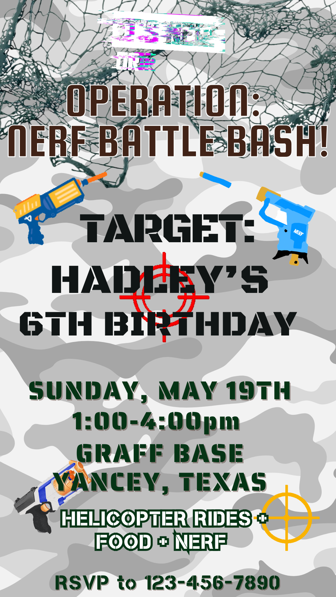 Camouflage Battle Game Video Invitation Canva Editable