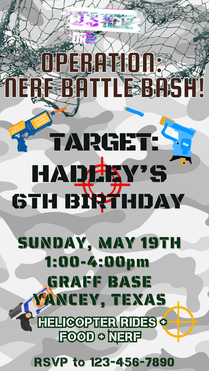 Camouflage Battle Game Video Invitation Canva Editable