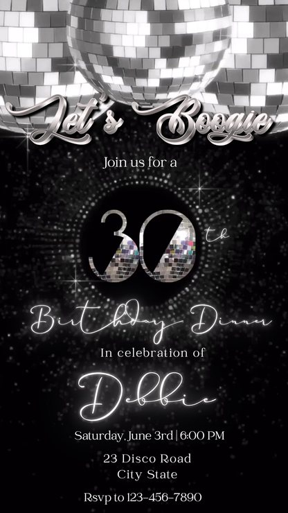 Silver Disco Glam Video Invitation Instant Download